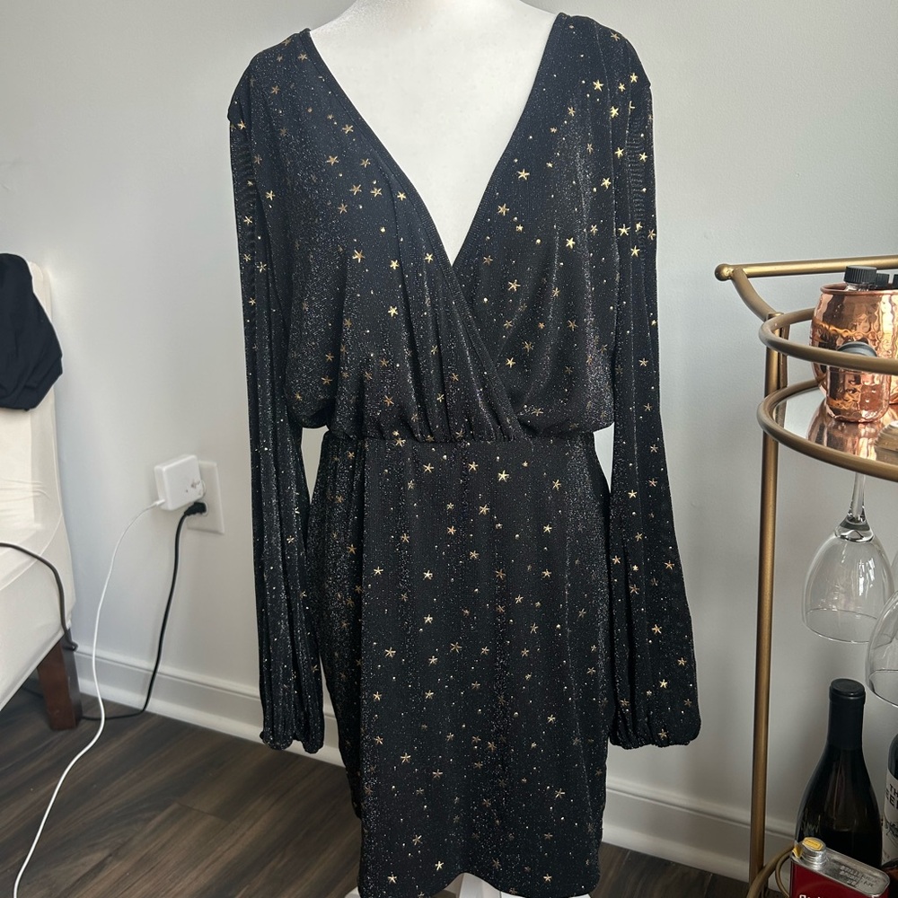 SHEIN Black and Gold Starry Long Sleeve Dress